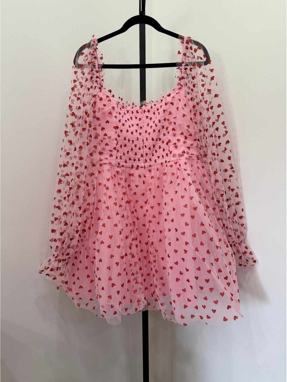 NWT 1x Sugar Thrillz Pink Heart Print Mesh Dress with Corset Detail - Picture 13 of 13
